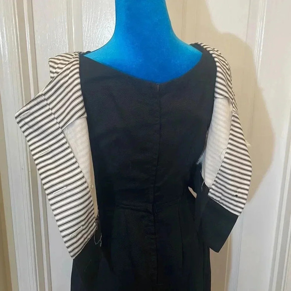 EUC Vintage Zip Up Black Dress with Removable Striped Blouse - Picture 6 of 11